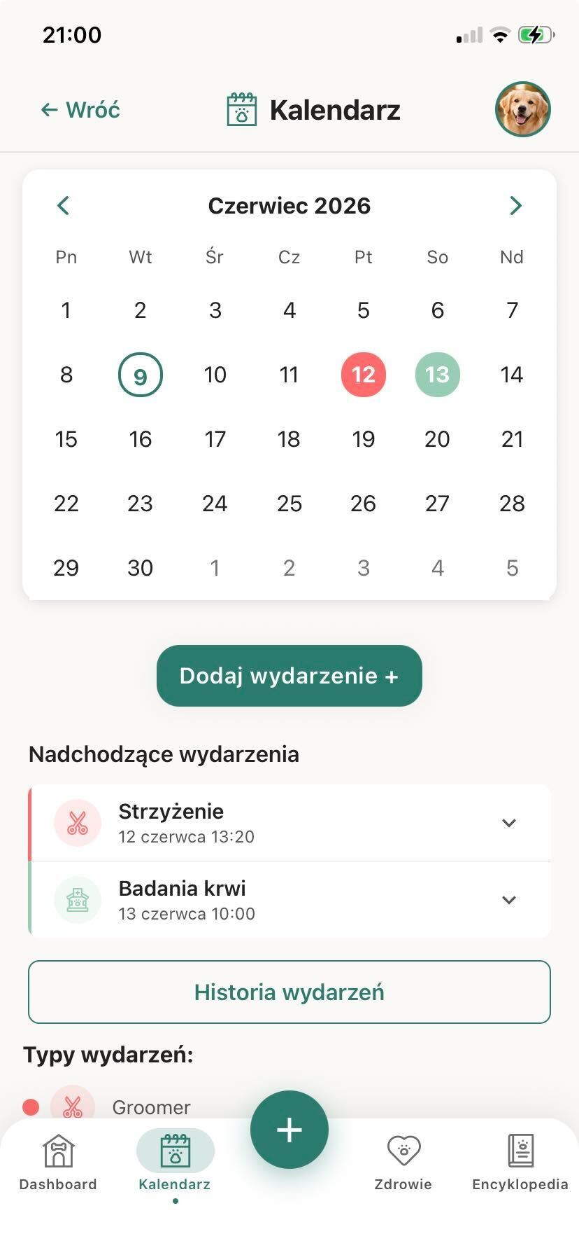 Calendar with scheduled events